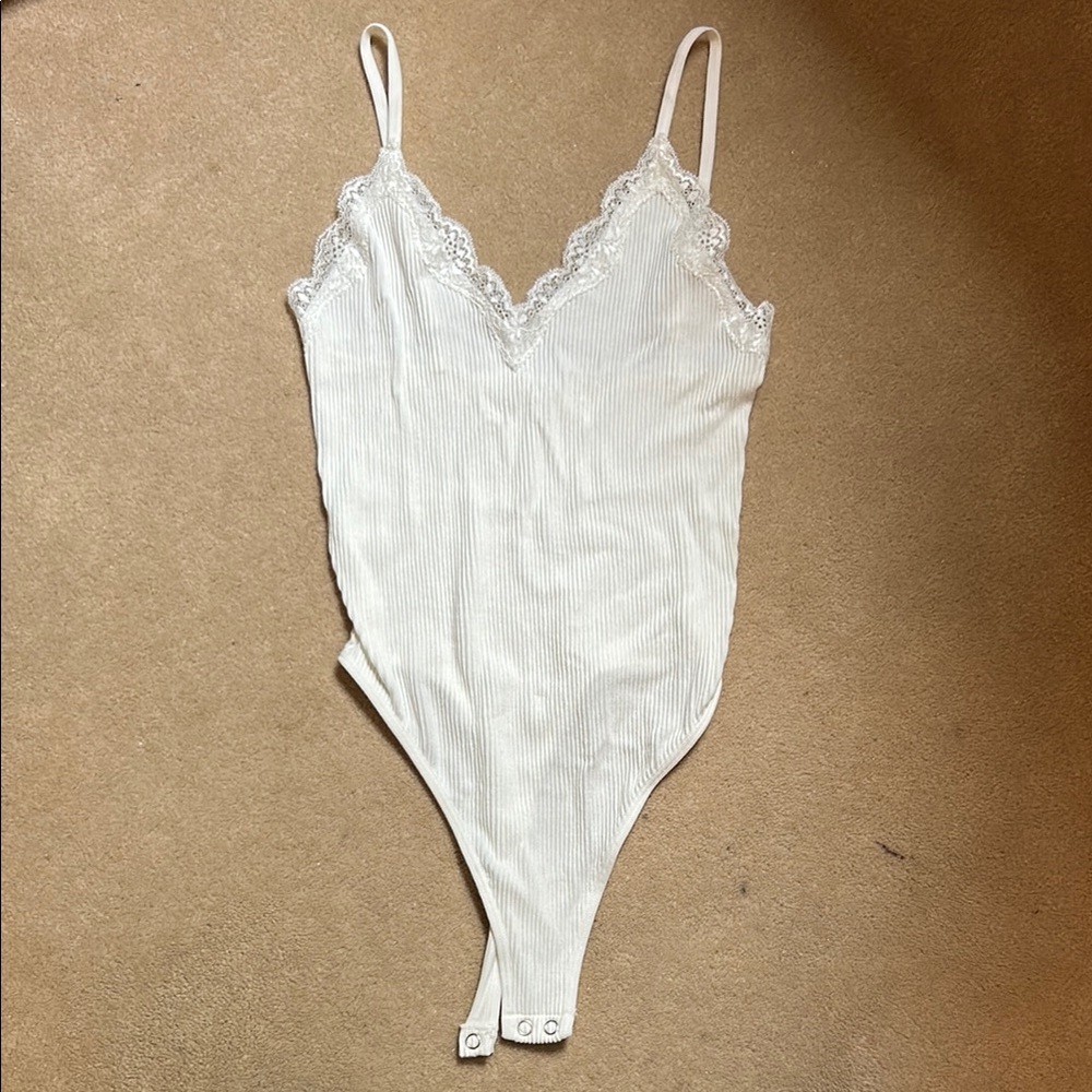 Forever 21 Cream Lace-Trim Bodysuit